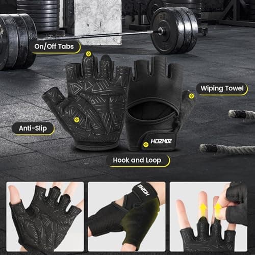HOZMOZ Ventilated Weight Lifting Gloves, Thick Padded Workout Gym Gloves with Full Palm Protection & Grip & Shock Absorption for Women & Men's Fitness Exercise Training — view 5