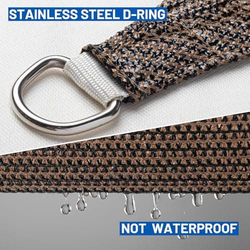 Sun Shade Sail, 10'x10'X10' Brown Triangle Outdoor Awning Shade Cover 185GSM HDPE UV Block for Patio Shading — view 5