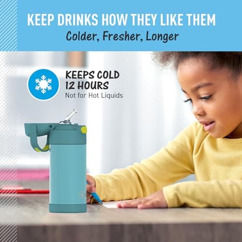 THERMOS FUNTAINER Water Bottle with Straw - 12 Ounce - Kids Stainless Steel Vacuum Insulated Water Bottle with Lid, Blue/Green — view 4
