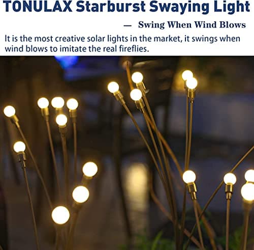 TONULAX Solar Garden Lights - Upgraded Solar Swaying Light, Sway by Wind, Outdoor Lights, Yard Patio Pathway Decoration, High Flexibility Iron Wire & Heavy Bulb Base, Warm White(2 Pack) — view 5