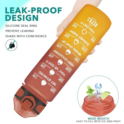 Enerbone 32 oz Drinking Water Bottle with Times to Drink and Straw, Motivational with Carrying Strap, Leakproof BPA & Toxic Free, Ensure You Drink Enough Water for Fitness Gym Outdoor — view 3