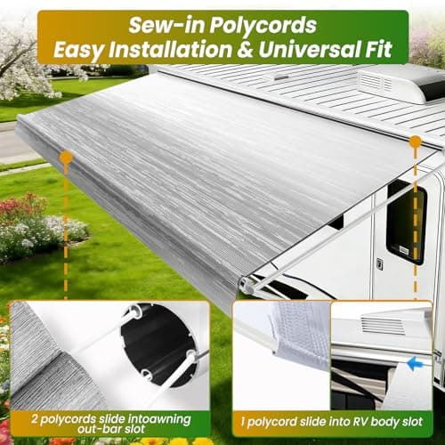 RV Awning Fabric Replacement, 19.5oz Heavy-Duty Vinyl Awning, Heat-Sealed Seamless, DIY Setup, Waterproof UPF 50+ Canopy for Camper, Trailer, Motorhome, Tear-Resistant, Gray Fade 8FT (Fabric 7'2") — view 5