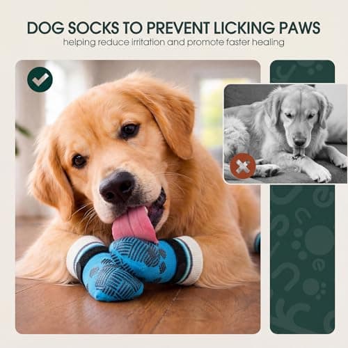 Kuoser Anti Slip Dog Socks to Prevent Licking Paws, Dog Grippy Socks for Hardwood Floors Hot Pavement, 4Pack Traction Control Booties Paw Protectors for Small Medium Large Senior Dogs, Blue XS — view 2