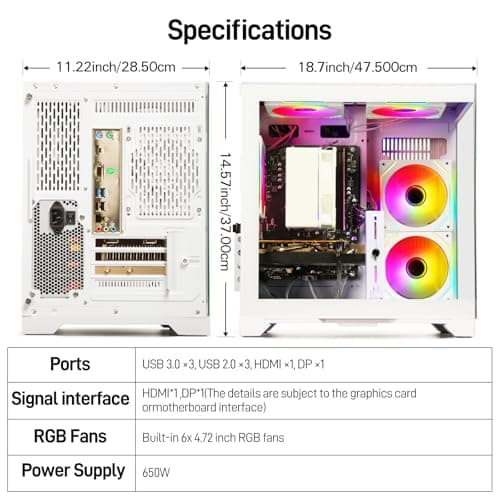 WIWB Gaming PC Desktop Computer - Ryzen 5 5500, Radeon RX 6500XT 4GB, 16GB DDR4 RAM, 512GB NVME SSD, Prebuilt Tower for 1080P Gaming, Streaming, School & Home Office (White) — view 4