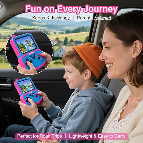 Handheld Game Console for Girls, 220 Retro Games Built-in, 3.5'' HD IPS Screen, Rechargeable Mini Portable Video Game Player for Travel & Car Trips, Gift for Kids (Rose Red) — view 3