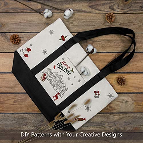 TOPDesign 1 | 3 | 6 | 30 Pack Canvas Tote Bag with an External Pocket, Reusable Grocery Shopping Bag, Top Zipper Closure, Daily Essentials (Black/Natural Pack of 1) — view 2