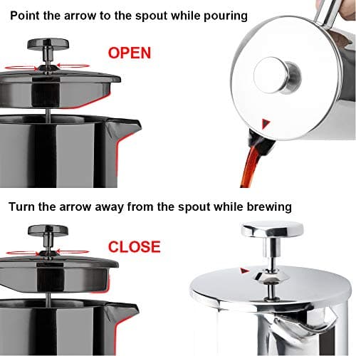 Secura French Press Coffee Maker, 304 Grade Stainless Steel Insulated Coffee Press with 2 Extra Screens, 17oz (0.5 Litre), Silver — view 3