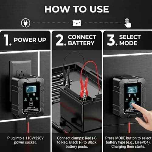 6v 12v smart Automatic Battery Charger Intelligent Recognition Pulse desulfator for rv Truck car Motorcycle Marine trickle maintainer Repairer with led Display Sensor Accessories(All) — view 4