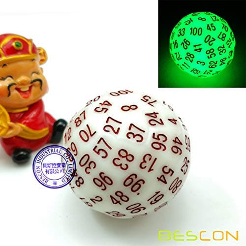 Bescon Super Jade Glow in Dark Polyhedral Dice 100 Sides, Luminous D100 die, 100 Sided Cube, Glowing D100 Game Dice — view 2