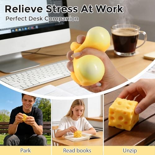 Cheese Squishy Cube Block, Squishy Fidget Toys for Adults, Easter Basket Stocking Stuffers, Sensory Stress Ball Squeeze Toys for Stress Relief (Yellow 2.4 in) — view 4
