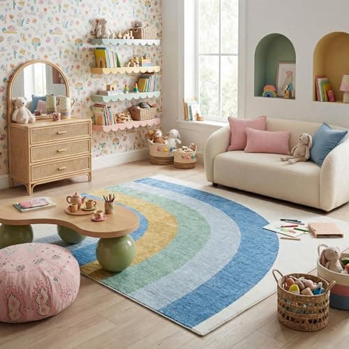 Rug Branch Skye Rainbow Washable Kids Area Rug 4' x 6' Blue & Ivory — view 2