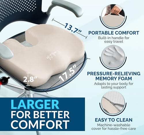 ComfiLife Premium Gel & Memory Foam Seat Cushion – Doctor Recommended Office Chair Cushion, Car Seat Cushion – Chair Cushions for Back & Sciatica Pain Relief – Seat Cushions for Office & Desk (Beige) — view 4