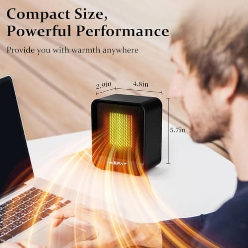 Lerat Space Heater, Portable Mini Heater for Indoor Use, 500W Fast Heating Small Desk Heater with Overheating & Tip-Over Protection, Lightweight Electric Heaters for Office, Home, Camping (Black) — view 5