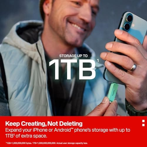 SANDISK 1TB Phone Drive with USB Type-C - for Smartphones, Tablets, and Computers - Up to 150MB/s, USB 3.2 Gen 1 - Seafoam Green - SDIXS0N-1T00-GN6NQ — view 4