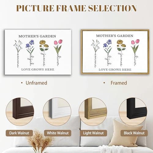 Personalized Mothers Day Idea Gifts for Mom Grandma Nana from Daughter Son Kids Custom Mothers Garden Birth Flowers Canvas Prints with Names Customized Mother's Day Birthday Gift — view 3