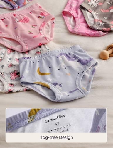 Yoofoss Girls' Underwear, 100% Organic Cotton Soft Toddler Kids Underwear, Tag-free Comfort Girls Panties, 6-Pack - Purple Unicorn, 4T — view 2