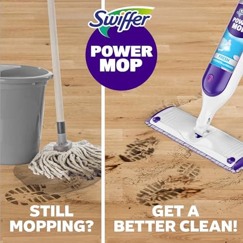 Swiffer PowerMop Mopping Kit for Floor Cleaning, Set Includes 1 Power Mop, 2 Replacement Pads, 1 Liquid Solution Refill, 2 Batteries, No Bucket Needed Electric Spray Cleaner, Multi-Surface and Wood — view 3