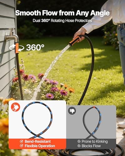 VEVOR Garden Hose, 100 ft 5/8" Heavy Duty 4-Layer Rubber Water Hose, 150PSI Working & 600PSI Burst, Flexible & Non-Kink Outdoor Waterhose with 3/4" Fitting, Lightweight Hoses for Gardening Cleaning — view 2