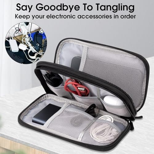 Arae Electronic Organizer, Travel Cable Organizer, Double Layers Portable Waterproof Pouch, Electronic Accessories Storage Case for Cable, Cord, Charger, Phone, Earphone (Black, M) — view 4