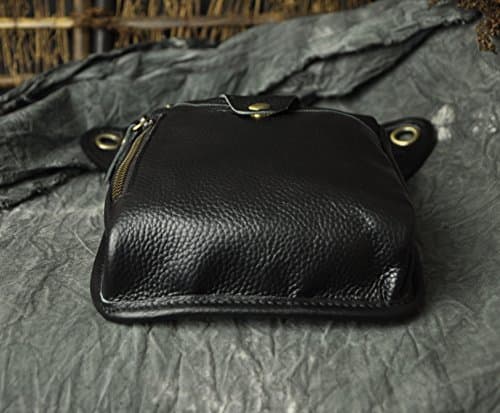 Le'aokuu Mens Genuine Leather Messenger Riding Hip Bum Waist Pack Drop Leg Cross Over Bag (211-5 Black 1) — view 5
