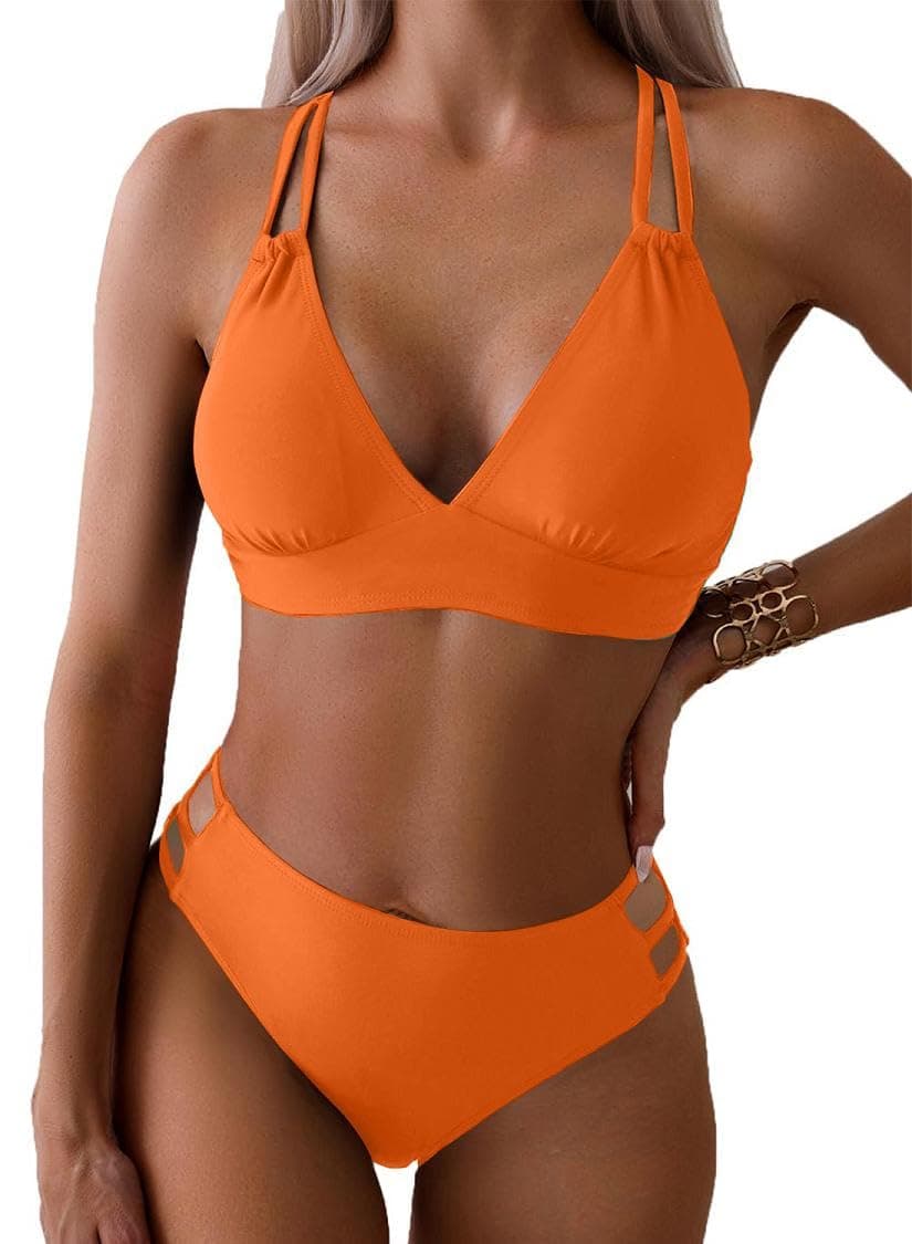 Joligiao Mujer Bikini Sexy Traje de Baño 2 Piezas Cuello en V Bikinis Brasileño con Triángulo Bañadores Bikini Top y Braga Cintura Alta Conjunto de Bikinis Playa — view 9