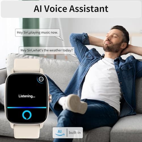 Smart Watches for Men Women with Bluetooth Calling, Heart Rate Sleep Monitor, 1.85 Inch Screen, DIY Dial, 100+ Sports Modes, AI Built-in Fitness Tracker, IP68 Waterproof, Smartwatch for Android iPhone — view 2