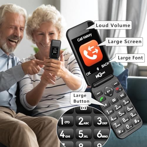 4G Flip Phone Unlocked for Senior,Basic Flip Phone for Seniors,2.8" +1.5 '' Dual Screen,SOS Button,Speed Dial,Large Fonts,Charging Dock,1400mAh Battery. (Black) — view 3