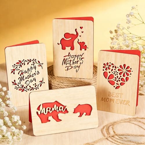Wooden Mother's Day Card with Hollow Carved Pattern, Engraved Wood Greeting Card, 15x10cm Keepsake Postcard for Mom from Daughter Son (Olive) — view 4