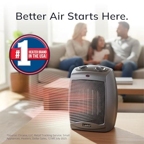 Lasko Portable Indoor Electric Ceramic Space Heater with Tip-Over Safety Switch, Overheat Protection and Thermostat, 2 Speeds, Safe for Home, 9.2 Inches, Dark Gray, 1500W, 754201