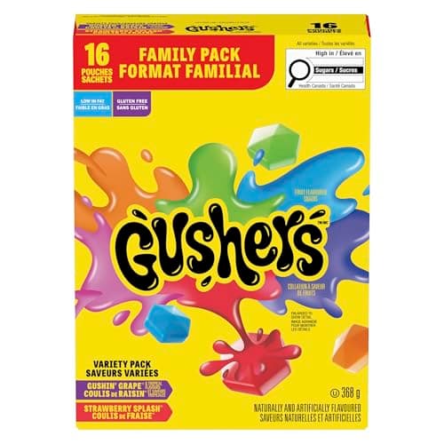 BETTY CROCKER GUSHERS - FAMILY PACK SIZE - Gushin Grape and Tropical Flavours, Strawberry Splash Fruit Flavoured Snacks, Pack of 16 Pouches, 368 Grams Package of Fruit Flavoured Snacks — view 4