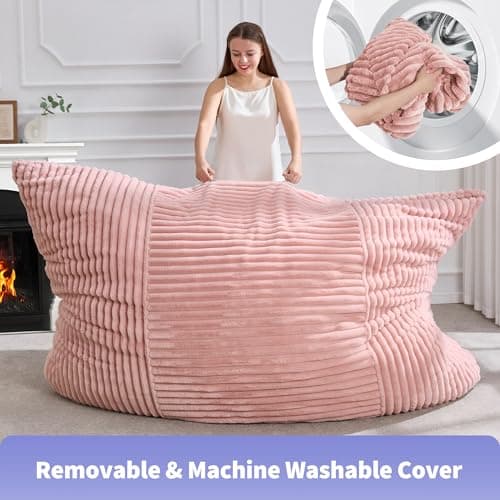 3 in 1 Bean Bag Chair Giant BeanBag Chairs Convertible Bean Bag Floor Cushion with Machine Washable Cover, Beanbag Chairs for Adult (Pink) — view 6