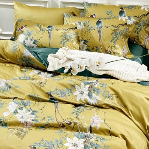 mixinni Duvet Cover California King Size Floral Bird Pattern Cotton Duvet Cover Set with Zipper Closure and Ties for Women and Men, Ultra Soft, Breathable, Easy Care-California King Size — view 3