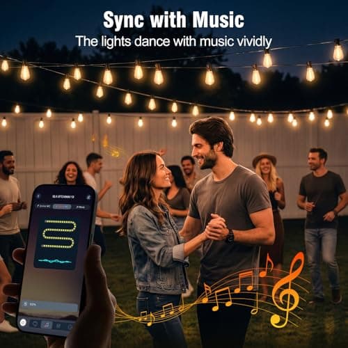 Skoiuc Outdoor String Lights 100FT, APP & Remote Control Dimmable Patio Lights, Plug in LED String Lights with Timer, Waterproof Backyard Pergola Garden Party Decor — view 3