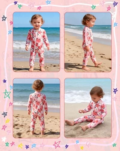 babygoal Baby Toddler One Piece Rash Guard UPF 50+ Sun Protection Full Body Bathing Suit Swimsuit Long Sleeve Zipper for Boys Girls YZFH03-12-18M-CA Strawberry — view 3