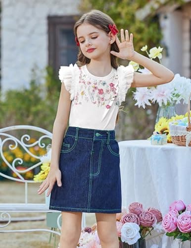 Arshiner Summer Shirts for Girls Mesh Ruffle Flutter Sleeve Little Girls Tops Round Neck Kids Floral Soft Shirts Size 5-6 — view 3