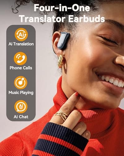Translation Earbuds Real Time 164 Languages AI Translator Ear Buds 90H Playtime Bluetooth Translating Earbuds with LED Display AI Headphones Audifonos Traductores for Travel Business Learning Black — view 4