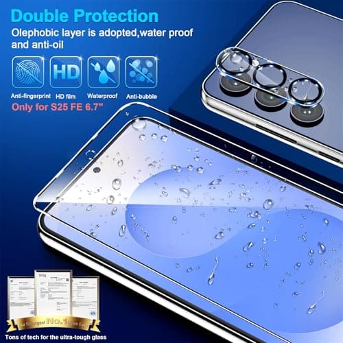 firtstnow 3 Pack for Samsung Galaxy S25 FE Screen Protector Tempered Glass + 3 Pack Camera Lens Protector, Military Grade Shatterproof, 9H Hardness, Fingerprint Unlock, Case Friendly 6.7 Inch — view 5