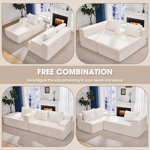 Hobestluk Boneless Couch Modular Sectional Sofa L-Shape Couch 3 Seat Modular Couch Memory Foam Sectional Couches for Living Room Furniture, Cloud Couch with Chaise Lounge (96" Left Facing Chaise) — view 7