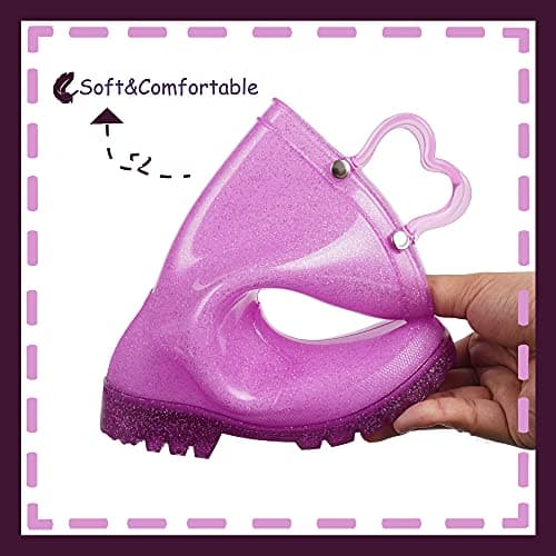 OUTEE Toddler Girls Rain Boots Little Kids Baby Light Up Glitter Waterproof Rubber Mud Shoes Lightweight Sparkle Pink Adorable with Easy-On Handles Non Slip (Size 12,Pink) — view 4