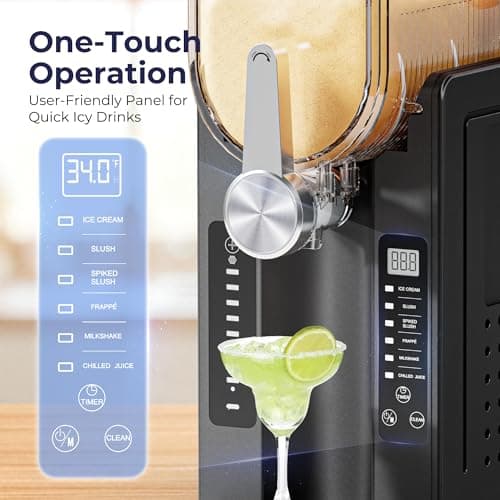 Slushie Machine, No Ice Needed Slushy Maker for Home, Real-Time Temp Display, Frozen Drink Maker with 6 Preset Programs for Ice Cream, Frappés, Milk Shake and More, Black, 1 Pack+3Modes — view 4