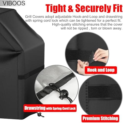 Grill Cover, 58 inch BBQ Gas Grill Cover for Outdoor Grill, Waterproof, Anti-UV, Rip-Proof, Fade Resistant Material, Barbecue Cover with Hook-and-Loop Straps & Adjustable Hem Drawstring, Black — view 3