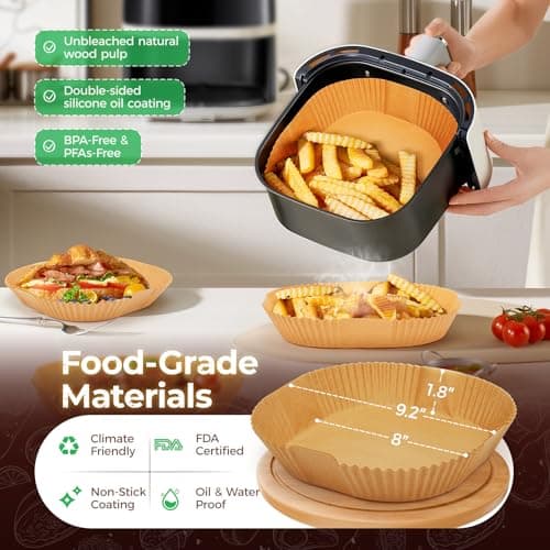 Air Fryer Liners Disposable, 150Pcs 8" Square [Food Grade Material] Unbleached Parchment Paper Liners Non-Stick & Waterproof Oilproof for 5-8 QT Airfryer Basket, Baking, Roasting Microwave, Oven
