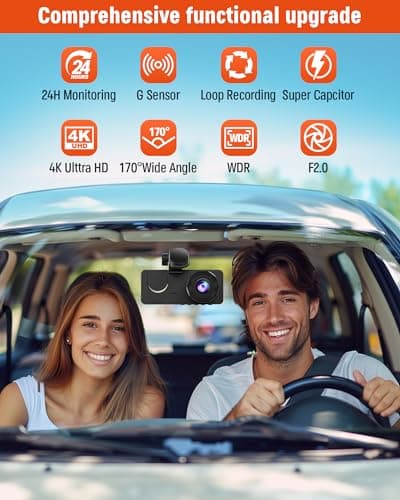 3 Channel Dash Camera, Dash Cam Front and Rear Inside, 4K UHD 170 Deg Wide Angle Dashboard Camera with 32GB SD Card, Built in IR Night Vision,Loop Recording,24H Parking Monitor, Accident Lock — view 6