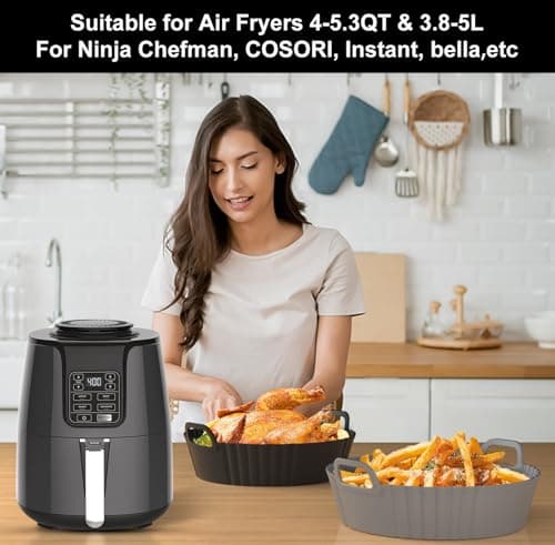 Masgarlan Round Silicone Air Fryer Liners 2 Pack for Ninja AF101 & AF161 Reusable Silicone Liner for 4-5.3QT, Air Fryer Accessories, Compatible with Ninja, COSORI, Tefal, Bear, Chefman — view 2