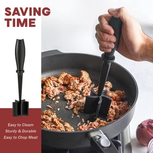 Meat Chopper, Hamburger Grinder, Premium Heat Resistant Smasher for Ground Beef, Burger Grinder Nylon Potato Mix Tool, Meat & Poultry Tenderizers-Black — view 3