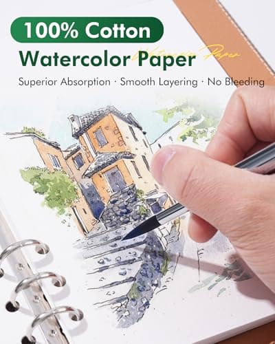Fuumuui Watercolour Journal 6.5"x9.1", 100% Cotton Watercolour Paper Pad 140LB/300GSM, Cold Pressed 20 Sheets Travel Watercolor Sketchbook with Travel Brush for Art Painting, Drawing, Mixed Media