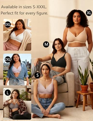 Showyoo Women Jelly Bras No Underwire Seamless Bralettes Comfort Wireless Bra V Neck Full Coverage T Shirt Brassiere Black L — view 5