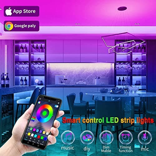 Tenmiro Led Lights for Bedroom 100ft(2 Rolls of 50ft) Smart Music Sync Color Changing LED Strip Lights with App and Remote Control RGB LED Strip, LED Lights for Room Home Party Decoration — view 2
