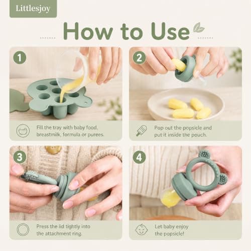 LittlesJoy Silicone Baby Fruit Feeder/Food Pacifier/Breastmilk Popsicle Molds for Purees - Teething Relief Teether for Infant Self Feeding - BPA Free (Sage) — view 4