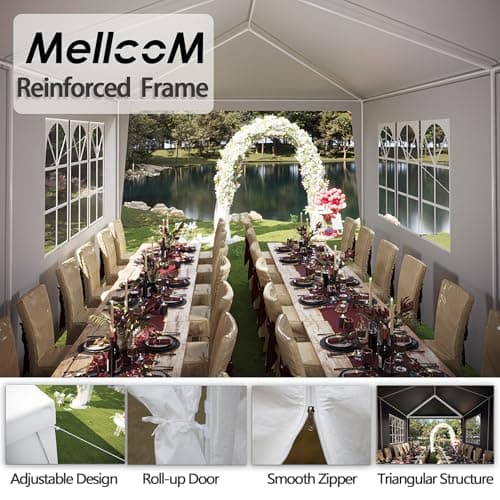 MELLCOM 10x30FT Party Tent, Outdoor Wedding Tent with 6 Sidewalls & 2 Zippered Doors for Holiday BBQ & Events, Birthday Parties (White) — view 5